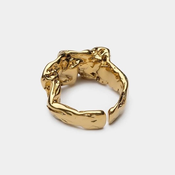 18K Plated Hammered Rings|Twisted Geometric Ring - Picture 4 of 5